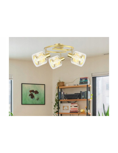 Złoty plafon Elmo z kryształami – luksusowa lampa sufitowa do salonu i garderoby w nowoczesnym stylu.