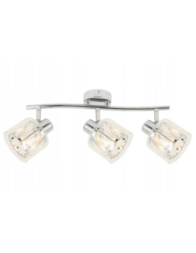 Plafon kryształowy Elmo z 3 kloszami w chromie, prostokątny - elegancja do salonu i biura, regulowane oświetlenie.