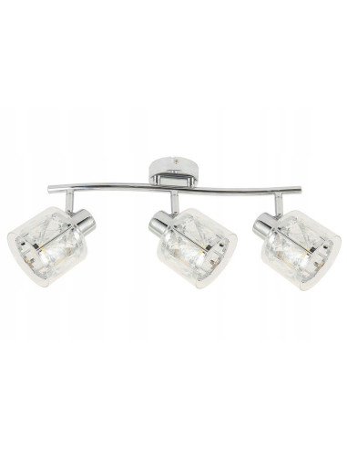 Plafon kryształowy Elmo z 3 kloszami w chromie, prostokątny - elegancja do salonu i biura, regulowane oświetlenie.