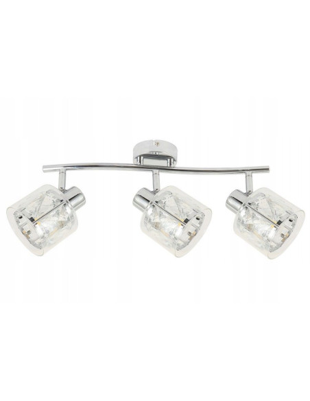 Plafon kryształowy Elmo z 3 kloszami w chromie, prostokątny - elegancja do salonu i biura, regulowane oświetlenie.