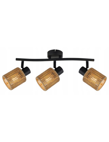 Lampa sufitowa Arila 3xE14 w stylu boho-industrialnym, czarna z naturalnym sznurkiem, idealna do kuchni i salonu