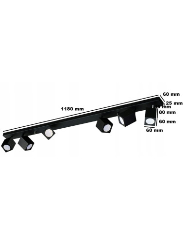 Reflektor ścienny QUANTUS VI z regulacją GU10, 6-punktowy, czarny aluminiowy - eleganckie oświetlenie wnętrz