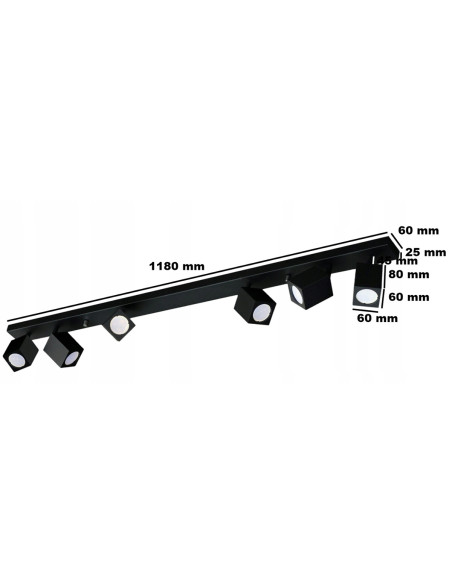 Reflektor ścienny QUANTUS VI z regulacją GU10, 6-punktowy, czarny aluminiowy - eleganckie oświetlenie wnętrz