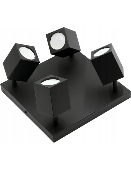 Nowoczesny kinkiet sufitowy QUANTUS IV z 4 obrotowymi reflektorami w czarnym kolorze do kuchni i wnętrz industrialnych