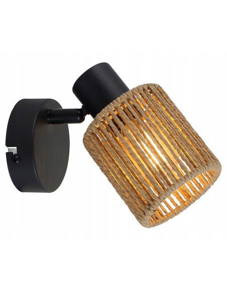 Kinkiet Arila Skandynawski z Sznurkowym Abażurem - Czarny, Elegancki do Sypialni nad Szafkę Nocną, Nowoczesny Design