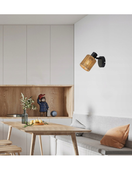 Kinkiet Arila Skandynawski z Sznurkowym Abażurem - Czarny, Elegancki do Sypialni nad Szafkę Nocną, Nowoczesny Design