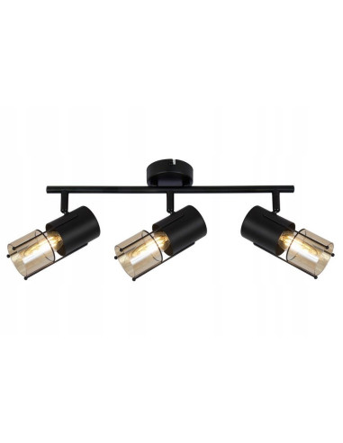 Lampy sufitowe Scottie - nowoczesna lampa z 3 reflektorami i bursztynowymi kloszami, czarna metalowa konstrukcja