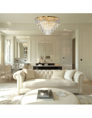 Lampa sufitowa Milano - Luksusowy złoty plafon z kryształami, 12-punktowe oświetlenie do eleganckich wnętrz