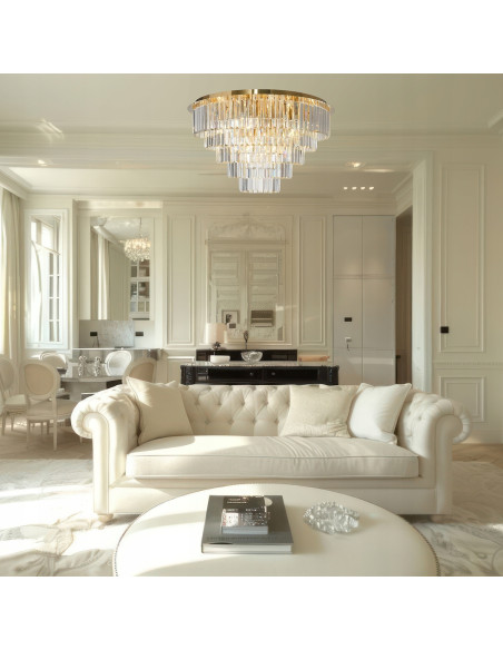 Lampa sufitowa Milano - Luksusowy złoty plafon z kryształami, 12-punktowe oświetlenie do eleganckich wnętrz