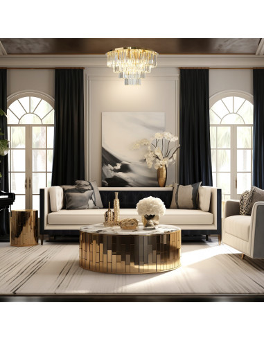 Lampa sufitowa MILANO w złotym wykończeniu z kryształowymi akcentami - elegancki plafon do salonu i jadalni