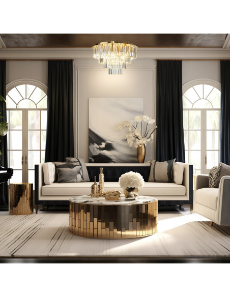 Lampa sufitowa MILANO w złotym wykończeniu z kryształowymi akcentami - elegancki plafon do salonu i jadalni