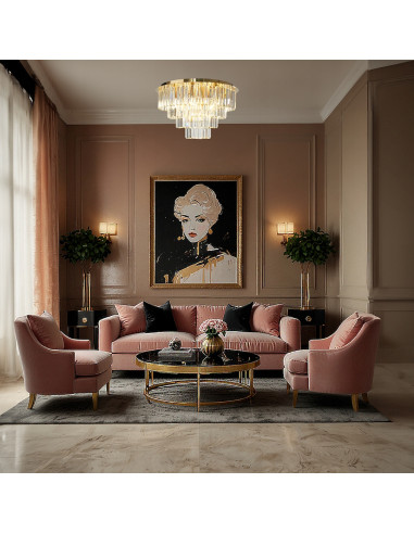 Lampa sufitowa MILANO w złotym wykończeniu z kryształowymi akcentami - elegancki plafon do salonu i jadalni