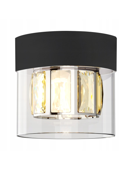 Lampa sufitowa GEM Glamour z kryształami, czarna, energooszczędna, idealna do nowoczesnych wnętrz, okrągła.