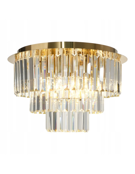 Luksusowy plafon kryształowy MILANO w złotym wykończeniu - 6-punktowe oświetlenie do salonu i jadalni E14