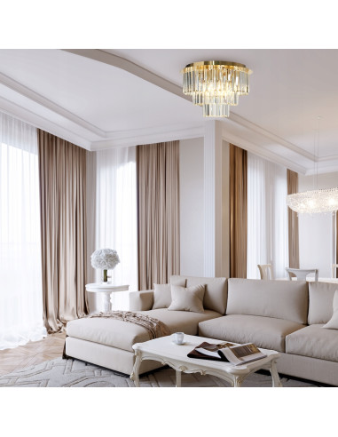 Luksusowy plafon kryształowy MILANO w złotym wykończeniu - 6-punktowe oświetlenie do salonu i jadalni E14