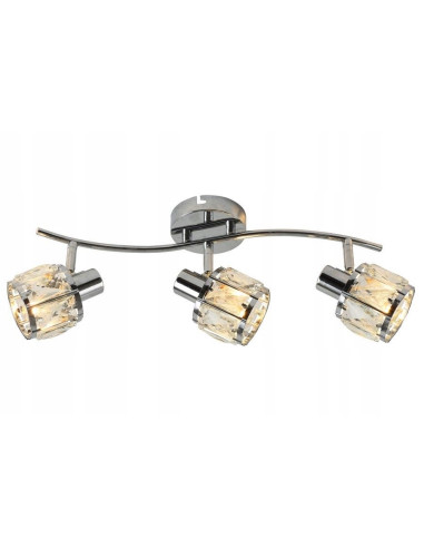 Plafon LED z trzema reflektorami kryształowymi w chromie, nowoczesny design do kuchni i jadalni w stylu glamour