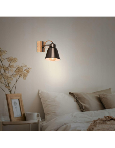 Kinkiet Retro LOFT Briloner z regulowanym kloszem, brązowe drewniane wykończenie - elegancka lampa do wnętrz.