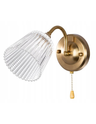 Kinkiet Venti z przeźroczystym kloszem i złotym wykończeniem, idealny do sypialni i nowoczesnych wnętrz