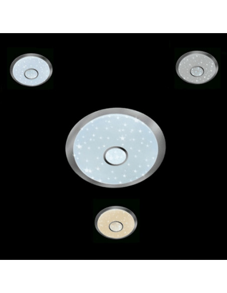 Okrągła plafoniera LED z efektem gwiazd, 74W, nowoczesny design, idealna do sypialni i holu, Venti, biało-szara.