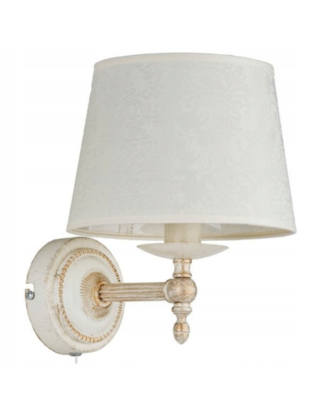 Kinkiet Antyczny ROKSANA BIAŁA - Elegancka lampa ścienna z metalowym detalem, idealna do sypialni i salonu.