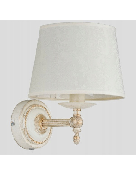 Kinkiet Antyczny ROKSANA BIAŁA - Elegancka lampa ścienna z metalowym detalem, idealna do sypialni i salonu.