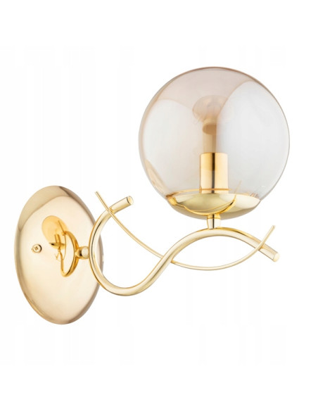 Kinkiet ścienny PANDA ZŁOTY z kulą, elegancki design na falowanych prętach, idealny do nowoczesnych wnętrz