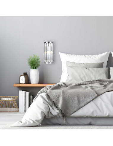 Kinkiet Vetro w chromie z kryształami, elegancka lampa ścienna w stylu glamour do nowoczesnych wnętrz.