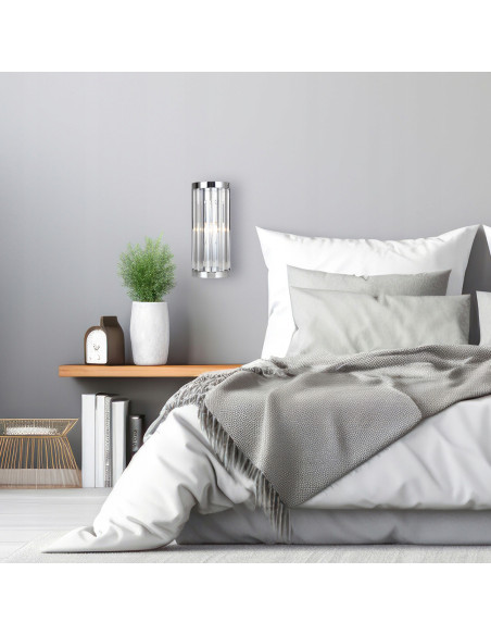 Kinkiet Vetro w chromie z kryształami, elegancka lampa ścienna w stylu glamour do nowoczesnych wnętrz.