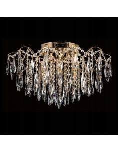 Plafon kryształowy Venti w kolorze szampańskim, 6-punktowe oświetlenie E27, elegancki do jadalni i stylowych wnętrz