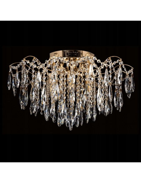 Plafon kryształowy Venti w kolorze szampańskim, 6-punktowe oświetlenie E27, elegancki do jadalni i stylowych wnętrz