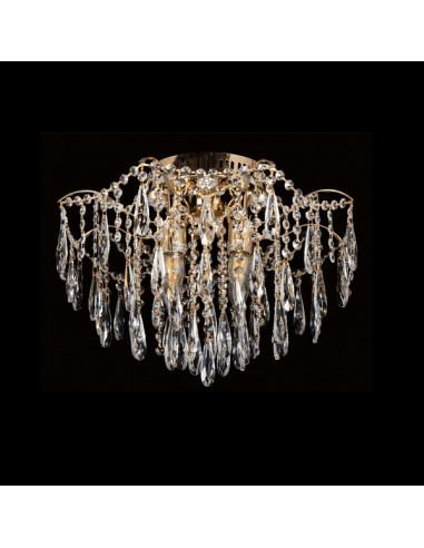 Lampa sufitowa Venti w stylu secesyjnym z kryształami, 4-punktowa, złoto-przezroczysta, eleganckie oświetlenie do wnętrz.