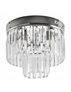 Luksusowy okrągły plafon kryształowy Venti E27 – eleganckie oświetlenie do jadalni i salonu w srebrnej tonacji