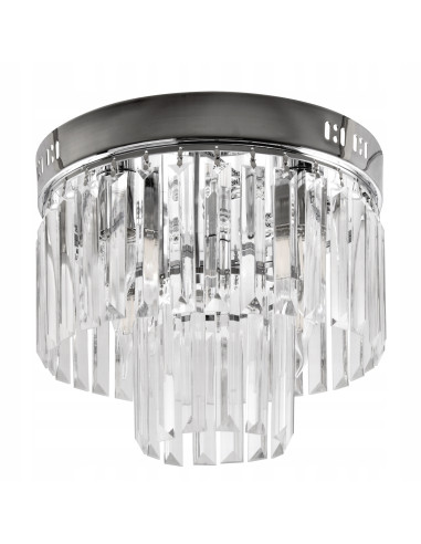 Luksusowy okrągły plafon kryształowy Venti E27 – eleganckie oświetlenie do jadalni i salonu w srebrnej tonacji