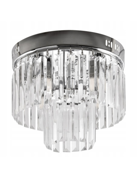 Luksusowy okrągły plafon kryształowy Venti E27 – eleganckie oświetlenie do jadalni i salonu w srebrnej tonacji