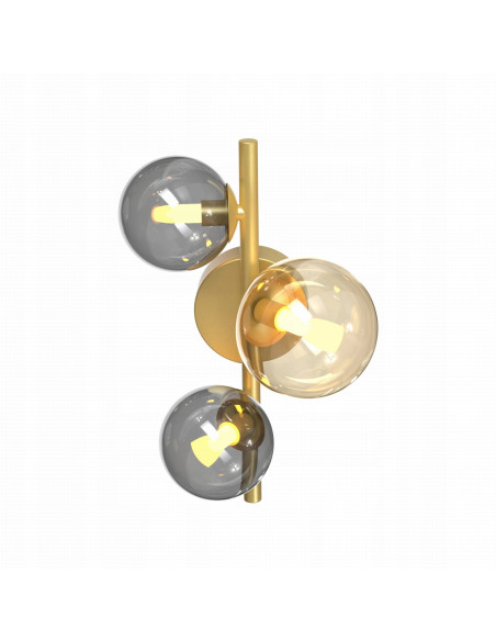 Nowoczesny kinkiet VILLA z bursztynowymi kulami G9 – elegancka lampa ścienna do salonu i jadalni, złote akcenty.
