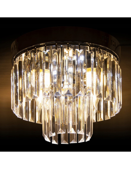 Luksusowy okrągły plafon kryształowy Venti E27 – eleganckie oświetlenie do jadalni i salonu w srebrnej tonacji