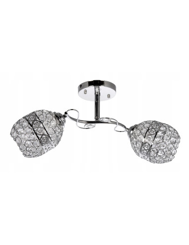 Elegancka lampa sufitowa K-N 2970/2 z kryształowymi kloszami, chromowana, do sypialni i salonu, Venti