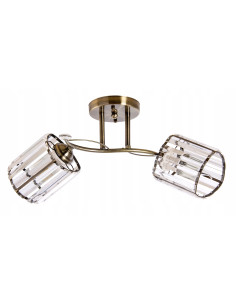 Patynowana lampa sufitowa Venti z trójkątnymi kryształowymi kloszami - elegancki plafon do salonu i jadalni