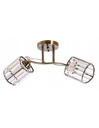 Patynowana lampa sufitowa Venti z trójkątnymi kryształowymi kloszami - elegancki plafon do salonu i jadalni