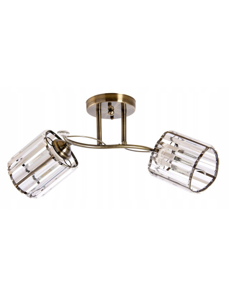 Patynowana lampa sufitowa Venti z trójkątnymi kryształowymi kloszami - elegancki plafon do salonu i jadalni