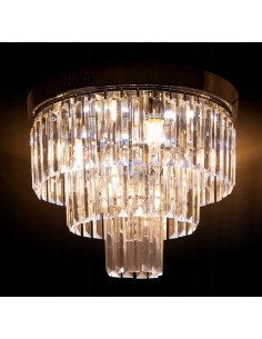 Luksusowy żyrandol okrągły z kryształami, Venti, styl glamour, idealny do jadalni i salonu, chrom + szkło przezroczyste