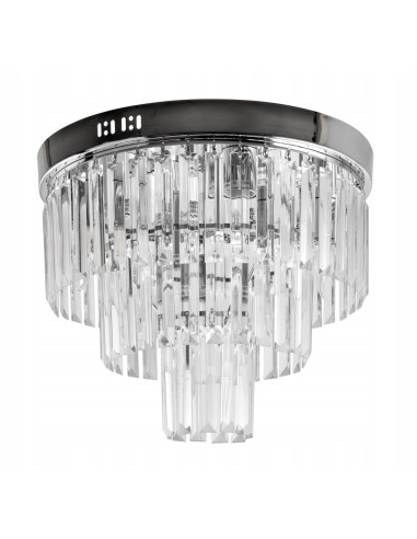 Luksusowy żyrandol okrągły z kryształami, Venti, styl glamour, idealny do jadalni i salonu, chrom + szkło przezroczyste