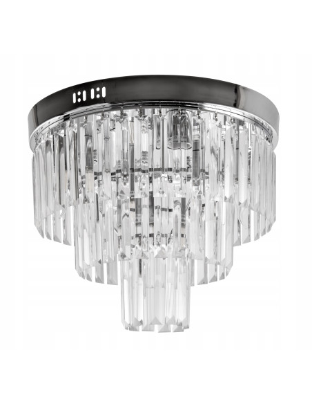 Luksusowy żyrandol okrągły z kryształami, Venti, styl glamour, idealny do jadalni i salonu, chrom + szkło przezroczyste