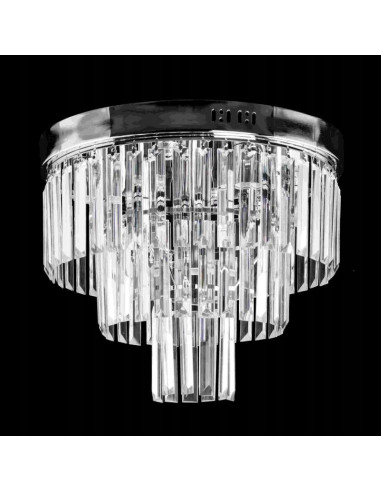 Luksusowy żyrandol okrągły z kryształami, Venti, styl glamour, idealny do jadalni i salonu, chrom + szkło przezroczyste