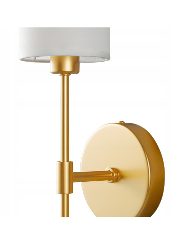 Luksusowy kinkiet DARLING w kolorze złotym z białym abażurem – eleganckie oświetlenie do sypialni i wnętrz.