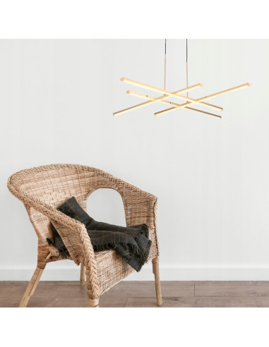 Elegancka lampa wisząca CRISS CROSS w szampańskim złocie - nowoczesny design LED do salonu i jadalni.