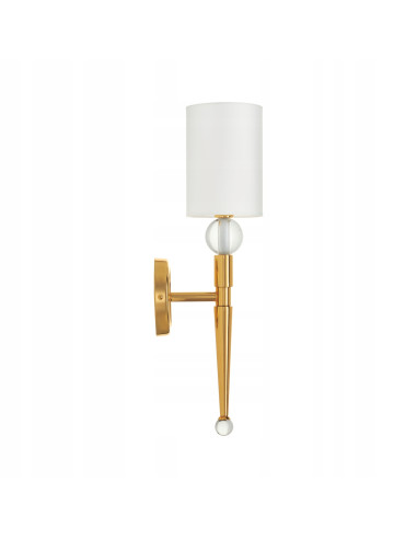 Kinkiet DAMA z Kryształami w Złotej Ramie - Nowoczesna Lampa Ścienna do Sypialni i Salonu w Białym Abażurze