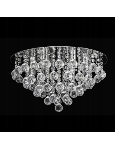 Elegancka okrągła lampa sufitowa Venti P-E 1437/6-50 z kryształowym wykończeniem, 6 punktów świetlnych, srebrna.