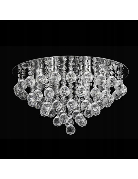 Elegancka okrągła lampa sufitowa Venti P-E 1437/6-50 z kryształowym wykończeniem, 6 punktów świetlnych, srebrna.