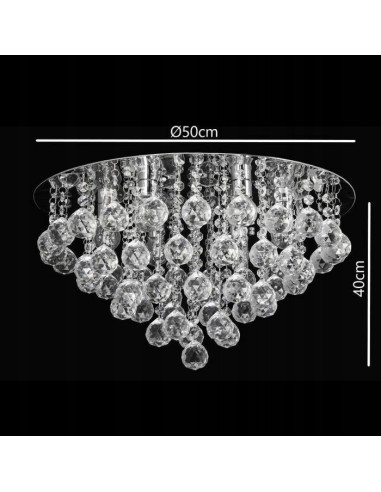 Elegancka okrągła lampa sufitowa Venti P-E 1437/6-50 z kryształowym wykończeniem, 6 punktów świetlnych, srebrna.